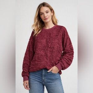 Zara Burgundy Ribbon Ruffle Long Sleeve Sweatshirt Size Small